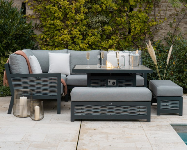 The Cambridge Rattan Firepit Corner Sofa And Benches Garden Set